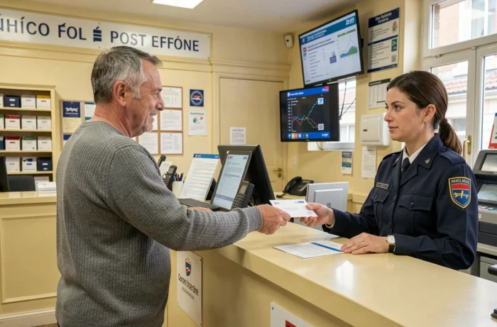 Homme déposant une enveloppe contenant une feuille de soin à la poste