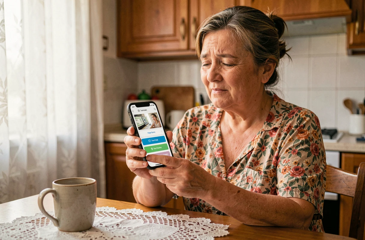 Femme âgée suivant le statut d'un transfert d'argent international depuis son domicile sur smartphone