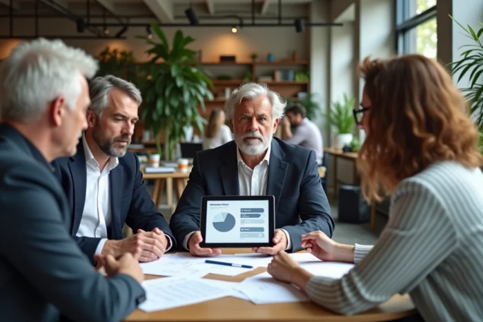 Groupe de personnes discutant des nouvelles règles d'indemnisation chômage en 2024 dans un espace de coworking